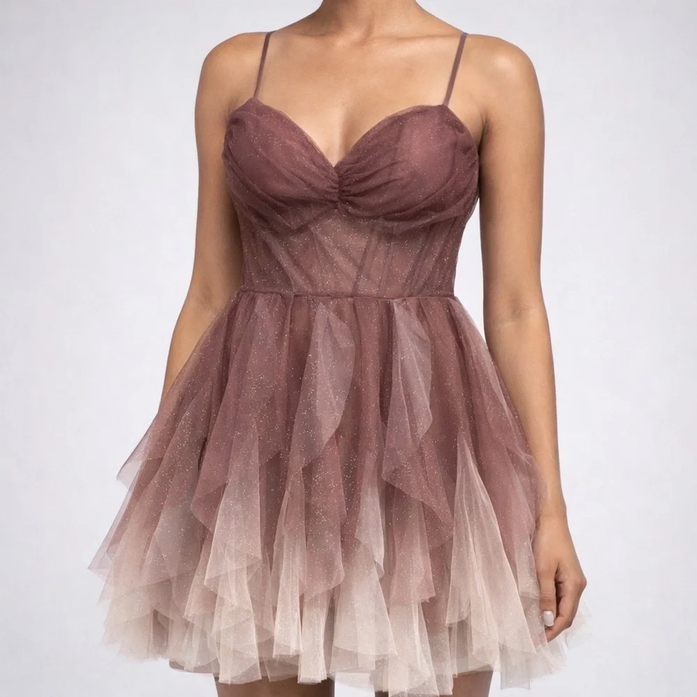🆕✨Pear Culture 17/18 13/14 Juniors' Sweetheart-Neck Ombre Mesh Fit&Flare Bustier - Picture 1 of 16